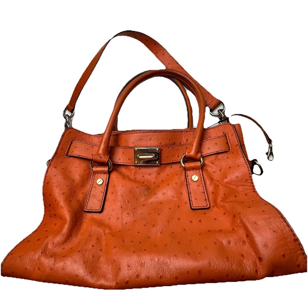 MICHAEL‎ KORS  TANGERINE Ostrich Print TOTE approx 8.5" x 12" NO PADLOCK